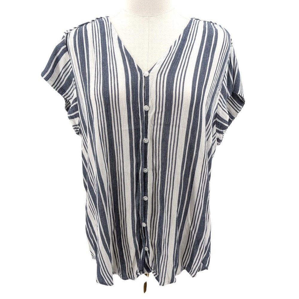 Liz Claiborne Striped Blouse‎ Rayon Button Front Lightweight XL